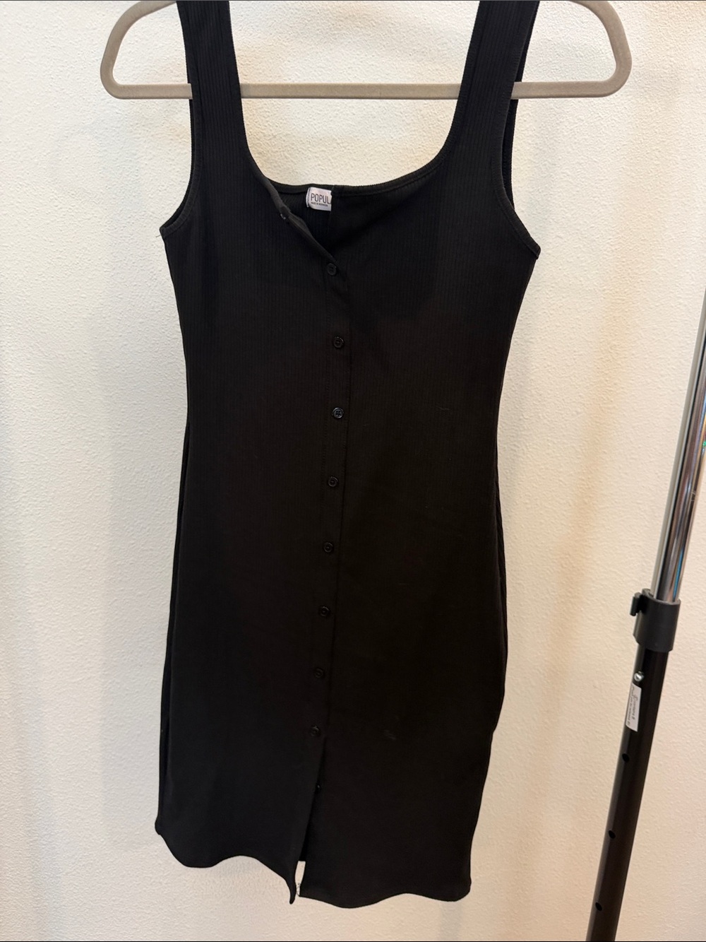 Sleek Black Ribbed Button-Front Mini Dress
